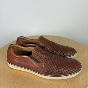 Johnston & Murphy Woven Leather Slip On Sneakers Men's 13 Fall Comfort Preppy